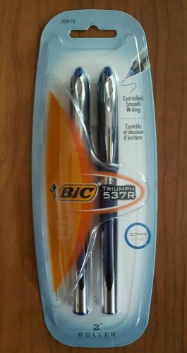 2 BIC triumph 537R Roller PEN Blue Ink Fine Point Precision Writing NEW