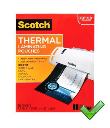 Scotch Thermal Laminating Pouches, 8.9 x 11.4-Inches, 3 mil thick, 50-Pack (TP38