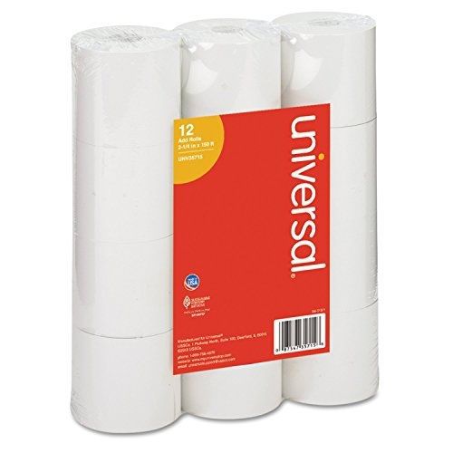 Universal Adding Machine/Calculator Roll, 2-1/4&#034;x150 ft White 12/Pack, UNV35715