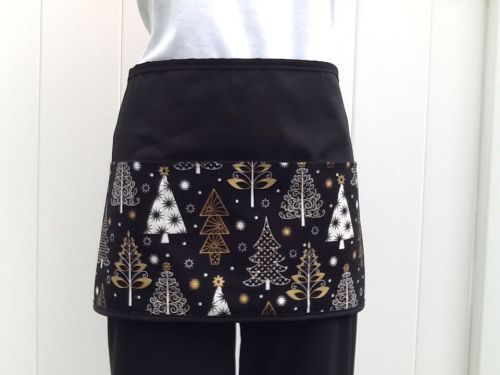 Black Christmas Trees server waitress waist Half apron 3 pocket restaurant