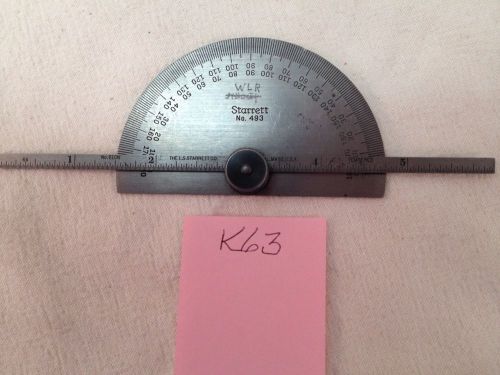 L S Starrett No.493 Protractor Satin Chrome 0-180 Degrees. 6&#034; RULER.  K63