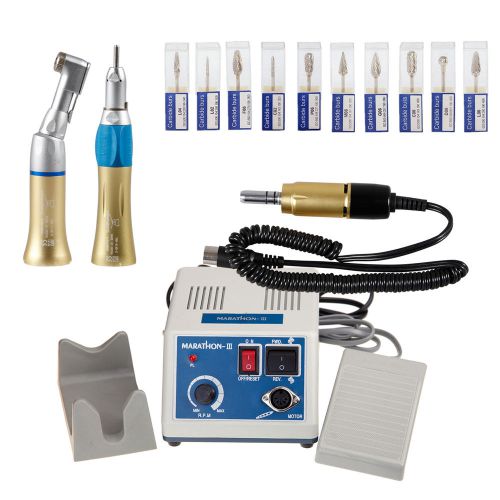 35K rpm Dental Lab Marathon Micromotor N3 w/ 2X Handpieces w/ Burs Gold JR3