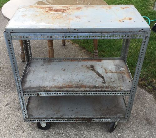 Vintage All Metal 3 Shelf Industrial Cart on 4 Wheels - Heavy Duty