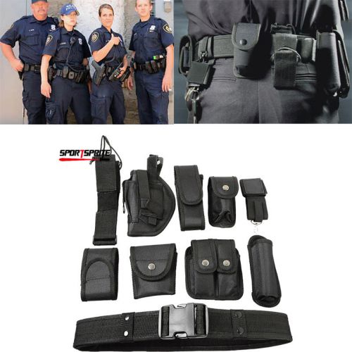 Black Tactical Nylon police Security Guard Duty Belt Utility Kit System w Pouch