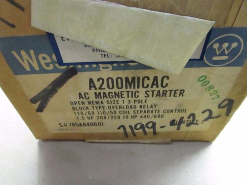 Westinghouse A200MICAC AC Magnetic Starter Open NEMA Size 1 3 Pole Block Type