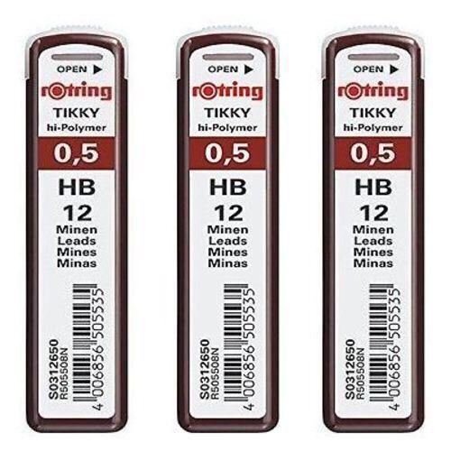 ROTRING TIKKY 0.5 HB Hi-Polymer Pencil Lead Refill 3 Box per Lot (36 Leads)