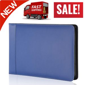 Business Check 7 Ring Checkbook Binder PU Leather Portfolio Built In Blue NEW