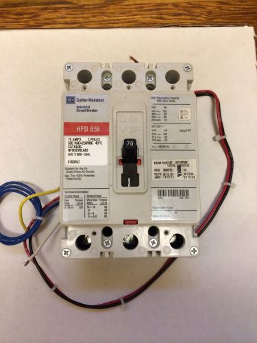 Eaton cutler hammer circuit breaker 3 pole 70 amp hfd3070l shunt trip aux switch for sale