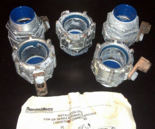 LOT OF 5 NEW T&amp;B 5336GR 1-1/2&#034; LIQUIDTIGHT Conduit Connect Straight W/GROUND LUG