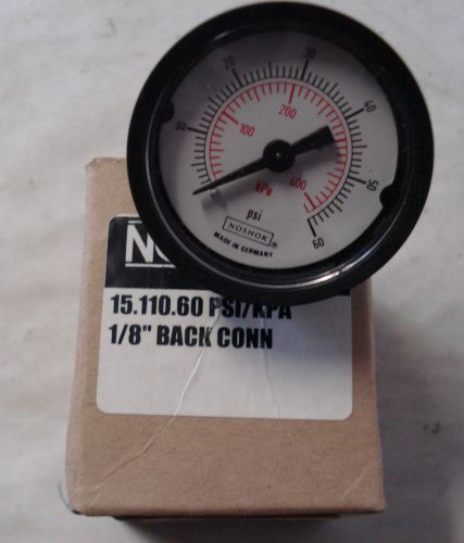 NOSHOK 15.110.60PSI/KPA GAUGE,1/8in MNPT,BACK MOUNT DIAL:0-60PSI;0-400KPA