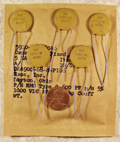 5 RMC Mallory 600pf 1KV N2200 Ceramic Disc Capacitors +/-5% NOS Mil-Spec