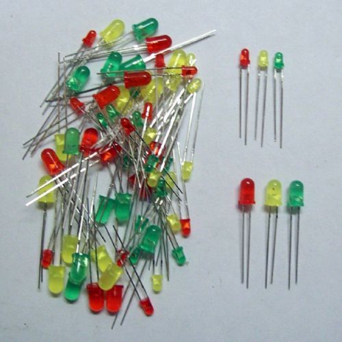 Assorted leds. 60 pcs. 3mm &amp; 5mm. red yellow green diffused for sale