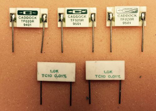 LOT OF 5 CADDOCK 1.0K 0.01% LOW TC ULTRA-PRECISION FILM RESISTORS