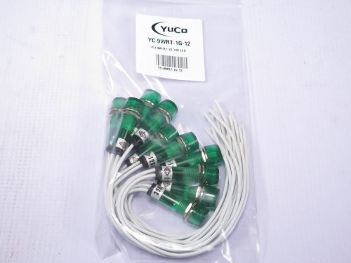 LOT OF 10  YC-9WRT-1G-12 AC/DC 9MM LED MINI GREEN PILOT LIGHT WIRE-BASE RING+NUT