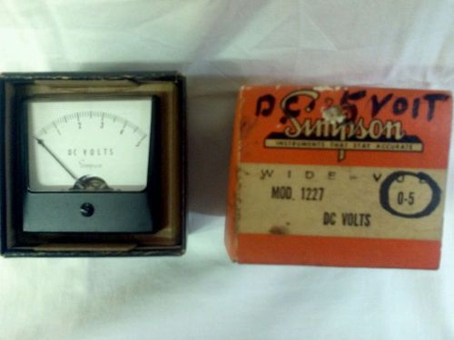 Vintage Simpson Model 1227 Panel Meter  0-5  DC Volts Wide Vue NOS