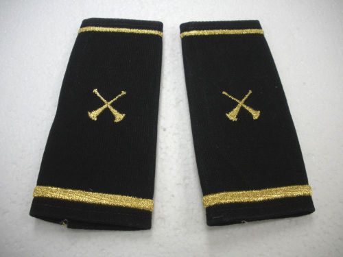 1 Pair Fire Captain Epaulet Shoulder Boards 2 GOLD Crossed Bugles