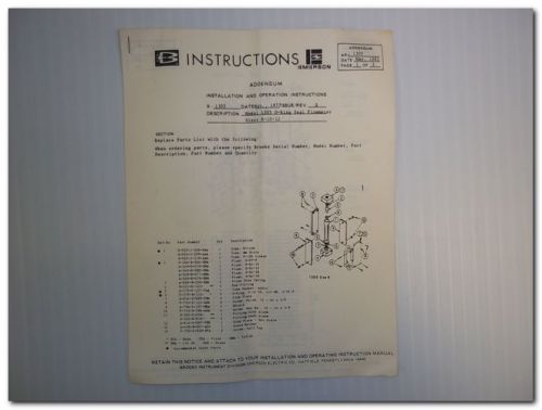 BROOKS EMERSON 1305 O-RING SEAL FLOWMETER INSTALLATION OPERATION INST. MANUAL