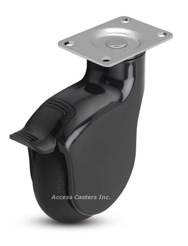 4SGCTPB 4&#034; Black Genesis Swivel Plate Caster with Brake, Monotech Wheel