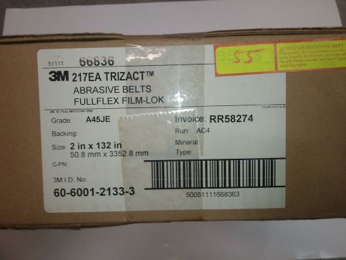 3M Trizact Cloth Belt 217EA 66836, 2&#034; X 132&#034; A45 JE-wt Fullflex Film-Lok 55-pcs