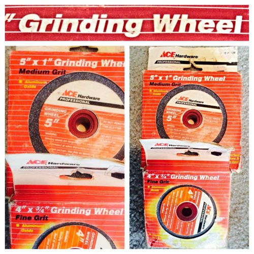 Lot ACE HARDWARE 5&#034;x1&#034; Medium grit 4&#034;x3/4&#034; Fine grit GRINDING WHEELS NIB VINTAGE