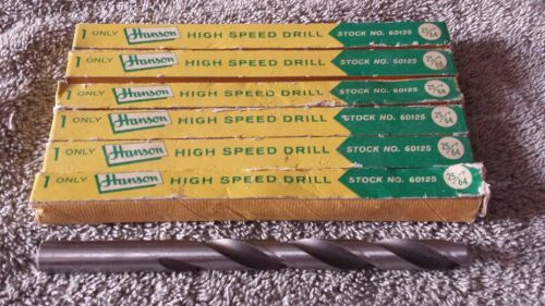 Lot of 6 - unused - HSS Drills - 25/64&#034; Diameter - Jobber Length - USA - Hanson