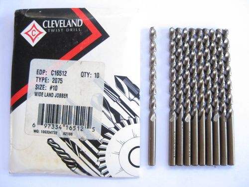 New 10pc lot #10 cleveland jobber length drill bit cobalt parabolic .1935 for sale