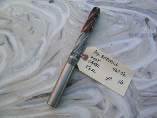 PTD- END MILL- .968&#034; DIA.  4 SPIRAL FLUTES, 11&#034; OAL,.6&#034; LOC. , USA