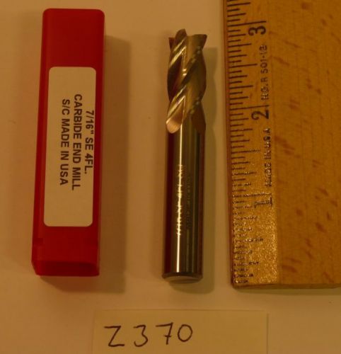 1 NEW SOLID CARBIDE ENDMILL.  7/16&#034; DIAMETER. 4 FLUTE     USA (Z370)