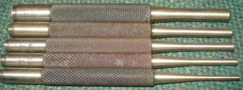 5 PIECE STARRETT PIN PUNCH SET WITH KNURLED HANDLE USA MADE 4 IN LONG
