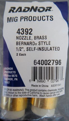 Radnor 64002796 brass bernard style 1/2&#034; self insulated nozzle for mig gun 2pk for sale