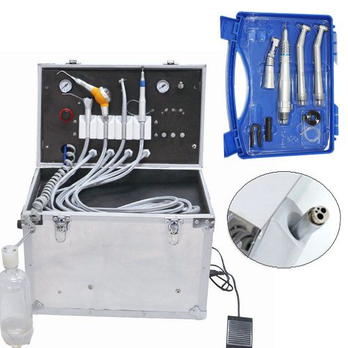 Dental Portable Turbine Unit Suction Compressor 4 Holes+High Low Speed Handpiece