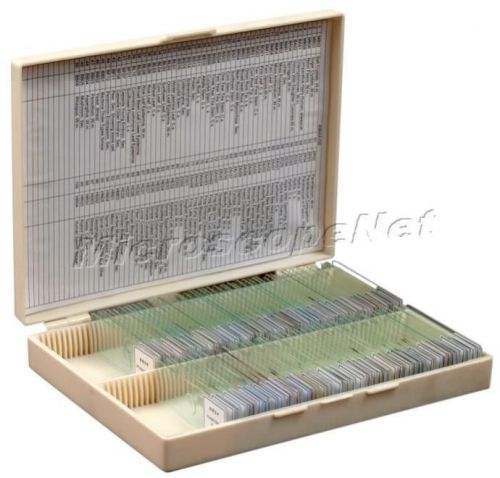 100 Prepared Basic Science Microscope Slides in Plastic Box