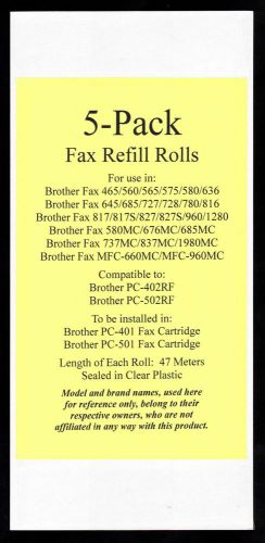 5-pack of pc-402rf fax film refill rolls for brother fax mfc-660mc and mfc-960mc for sale