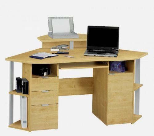 Jahnke Computer Line 435E Corner Computer Workstation with Monitor Riser