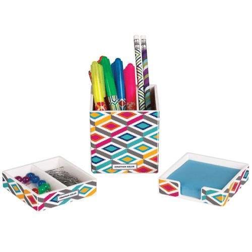 Jonathan Adler Pink Blue STACKED DIAMONDS 3pc Desk Pencil Note Holder Set NEW