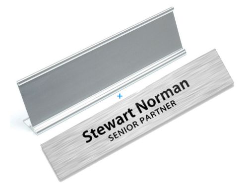 New custom brushed silver office desk name plate + plate holder 2&#034; x 8&#034; size - 1 for sale