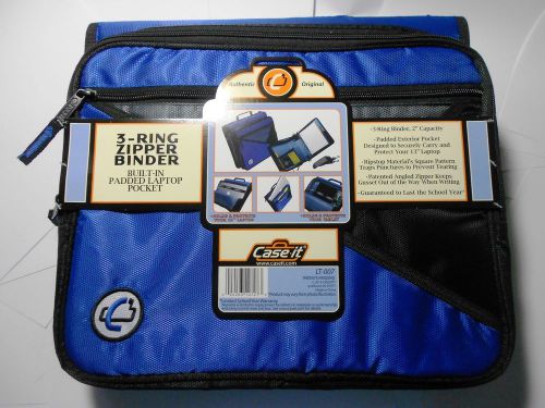 2&#034; Case-It 3-RING ZIPPER BINDER w/PADDED LAPTOP/IPAD POCKET- LT007 Blue- New!