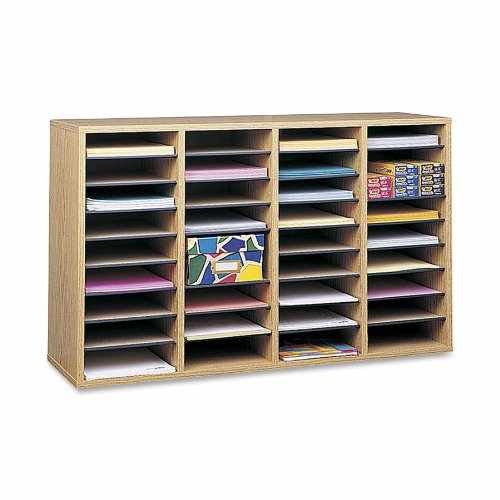 Wood adjustable literature organizer 36 slots oak paper notebooks file folders