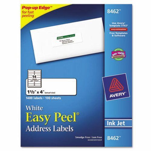 Avery Easy Peel Inkjet Address Labels, 1-1/3 x 4, White, 1400/Box (AVE8462)