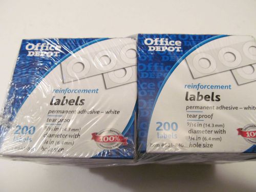 Lot of 12, Office Depot Reinforcement Labels, 200 per Box, Sealed