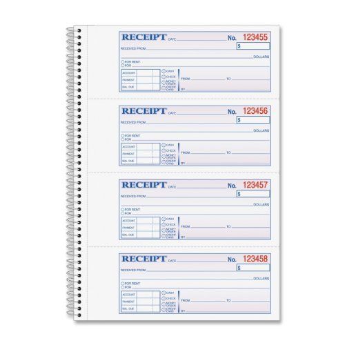 Adams Wire Bound Money/rent Receipt Books - 200 Sheet[s] - Spiral Bound (sc1182)