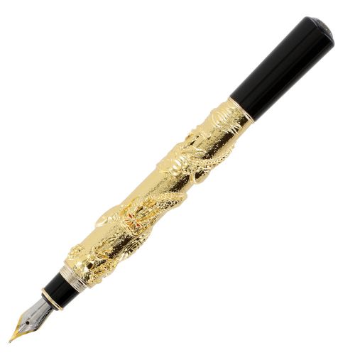 JinHao 555 3D Dragons Playing Gold Fountain Pen - Medium