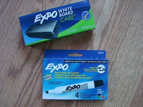 EXPO DRY ERASE 4 COLOR SET &amp; WHITEBOARD ERASER ~ NIB