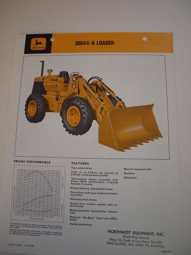John Deere JD644-A JD 644 A 644A Wheel Loader Tractor Brochure &#039;71 Original MINT