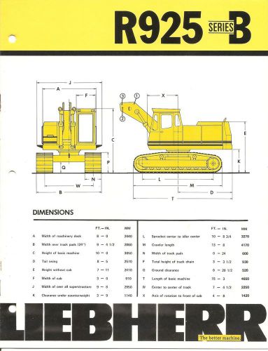 Liebherr A925 Series B Excavator Specification Brochure
