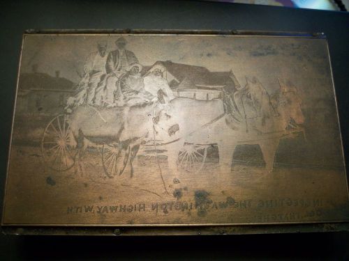 Antique copper printing plate col. thatcher inspecting washington highway 1913 for sale