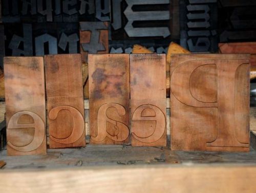 &#034;PEACE&#034; rare wood type woodtype font letterpress printing blocks vintage old