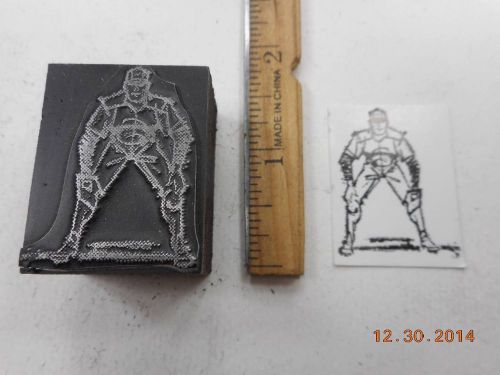 Letterpress Printing Printers Block, Baseball Player w Glove ready for Ball