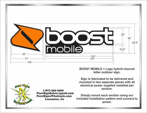 BOOST MOBILE &amp; LOGO 45 x 159&#034; LED Hybrid Letters on backing, Outdoor Sign *NEW*