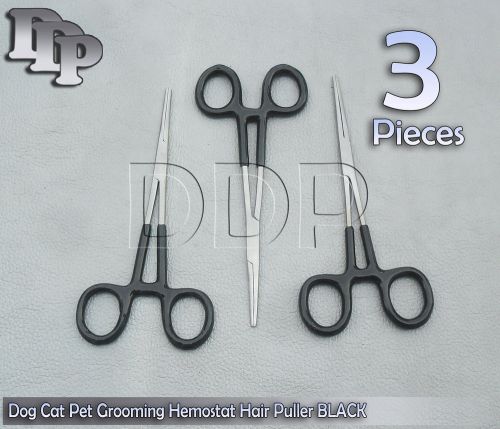 3 Dog Cat Pet Grooming Hemostat Hair Puller 5.5&#034; Black